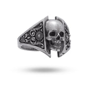 Flower Filigree Skull 925 Sterling Silver Ring primary view showcasing intricate design.