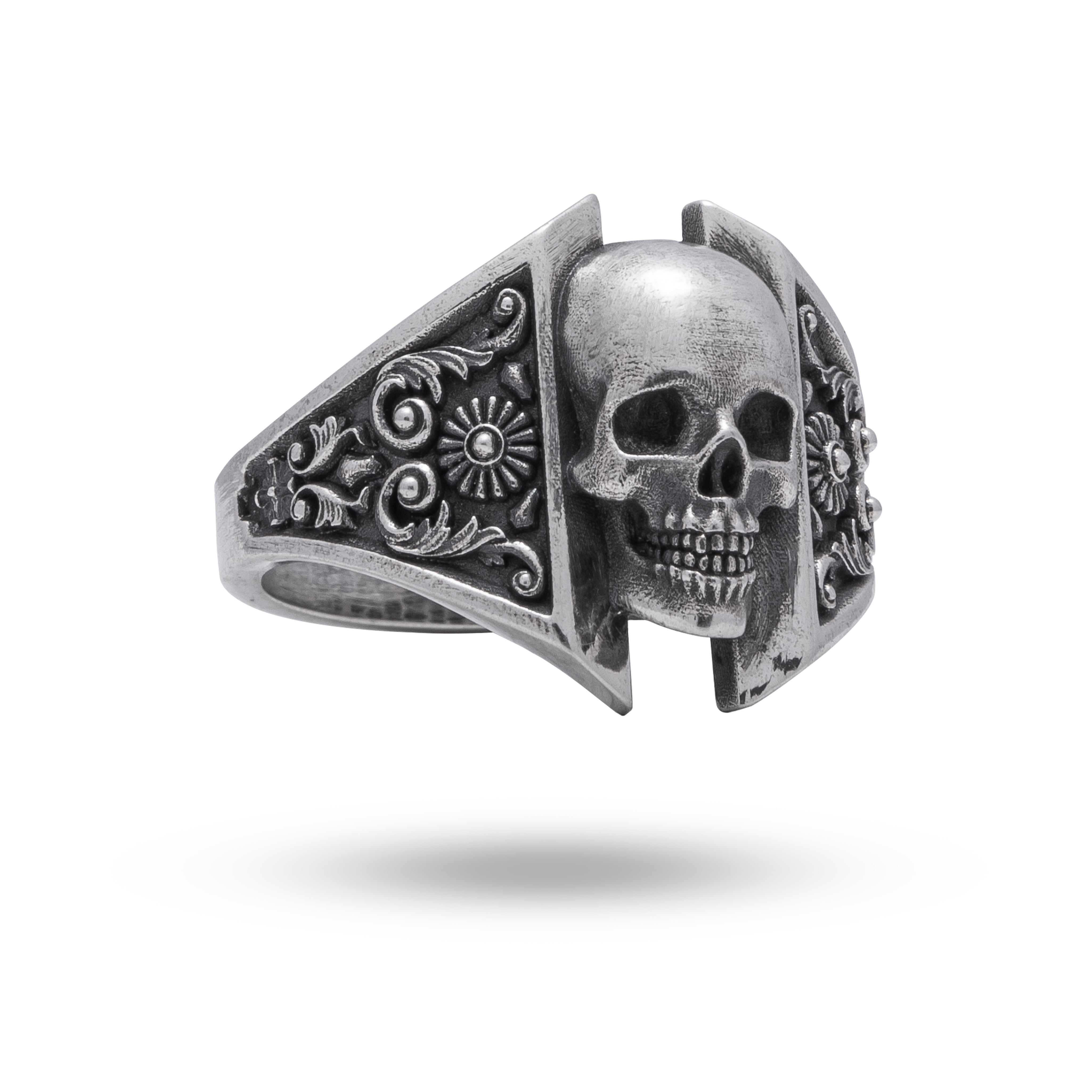 Flower Filigree Skull 925 Sterling Silver Ring primary view showcasing intricate design.