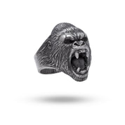 Roaring Gorilla Head Sterling Silver Ring with Oxidized Finish