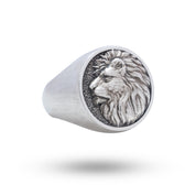 Side view of African Lion King Sterling Silver Ring showcasing detailed lion head design.