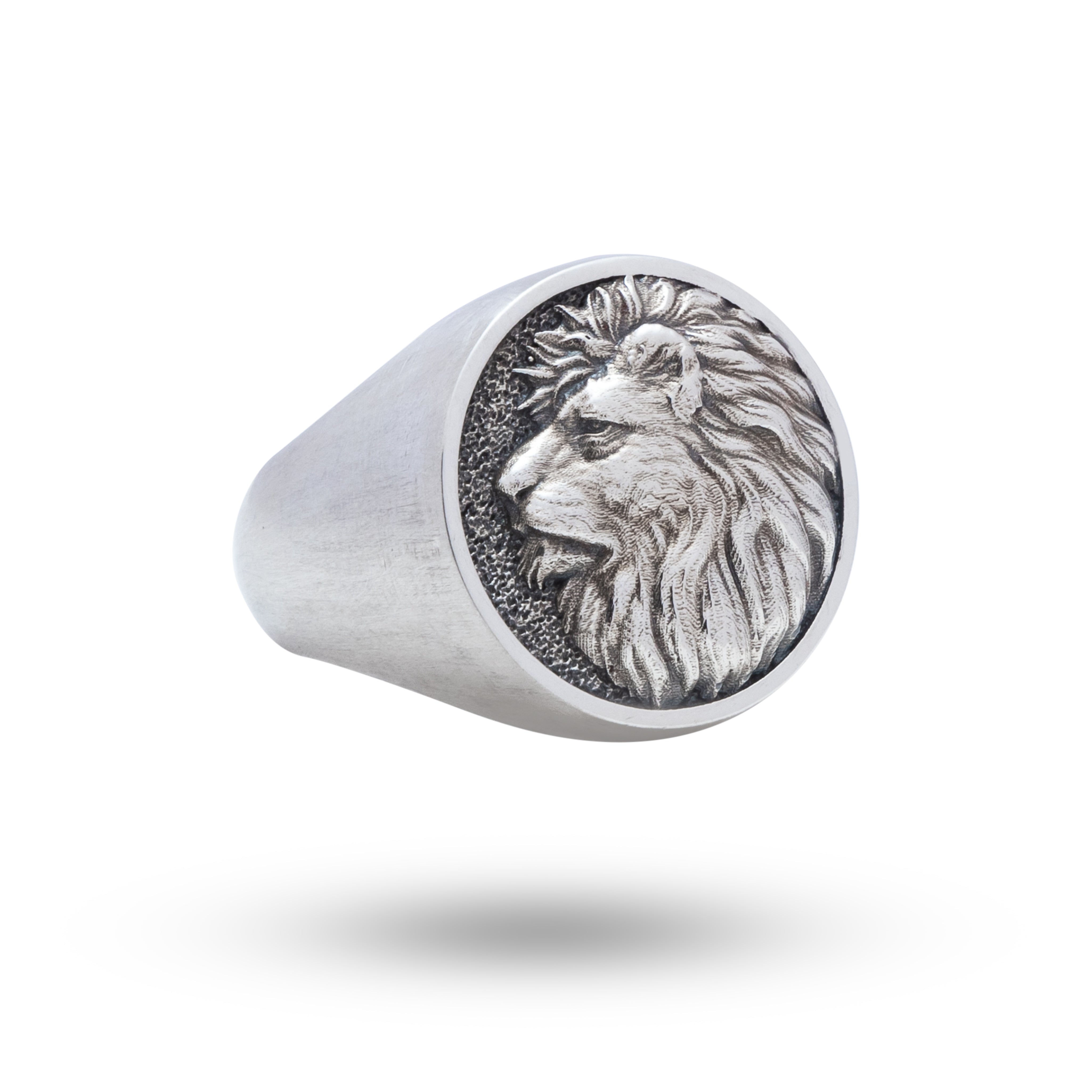 Side view of African Lion King Sterling Silver Ring showcasing detailed lion head design.