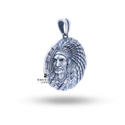 Side view of the American Indian 925 Sterling Silver pendant, showcasing its design depth and oxidized finish.