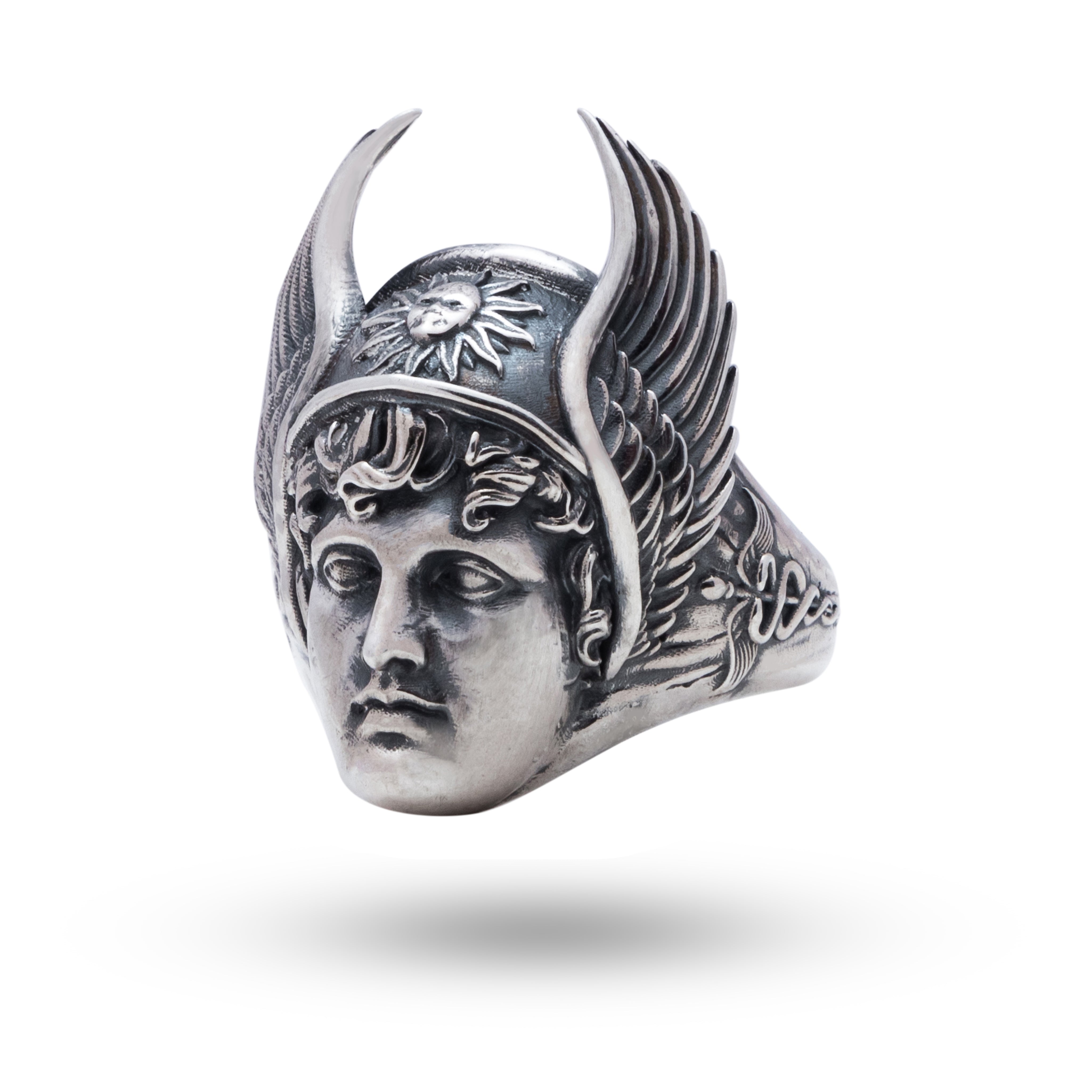 Side view of Hermes 925 Sterling Silver Ring with oxidized finish, showcasing artisanal craftsmanship.