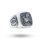 Pegasus 925 Sterling Silver Ring with an oxidized finish by White Lion Jewels, featuring elegance and detailed craftsmanship.