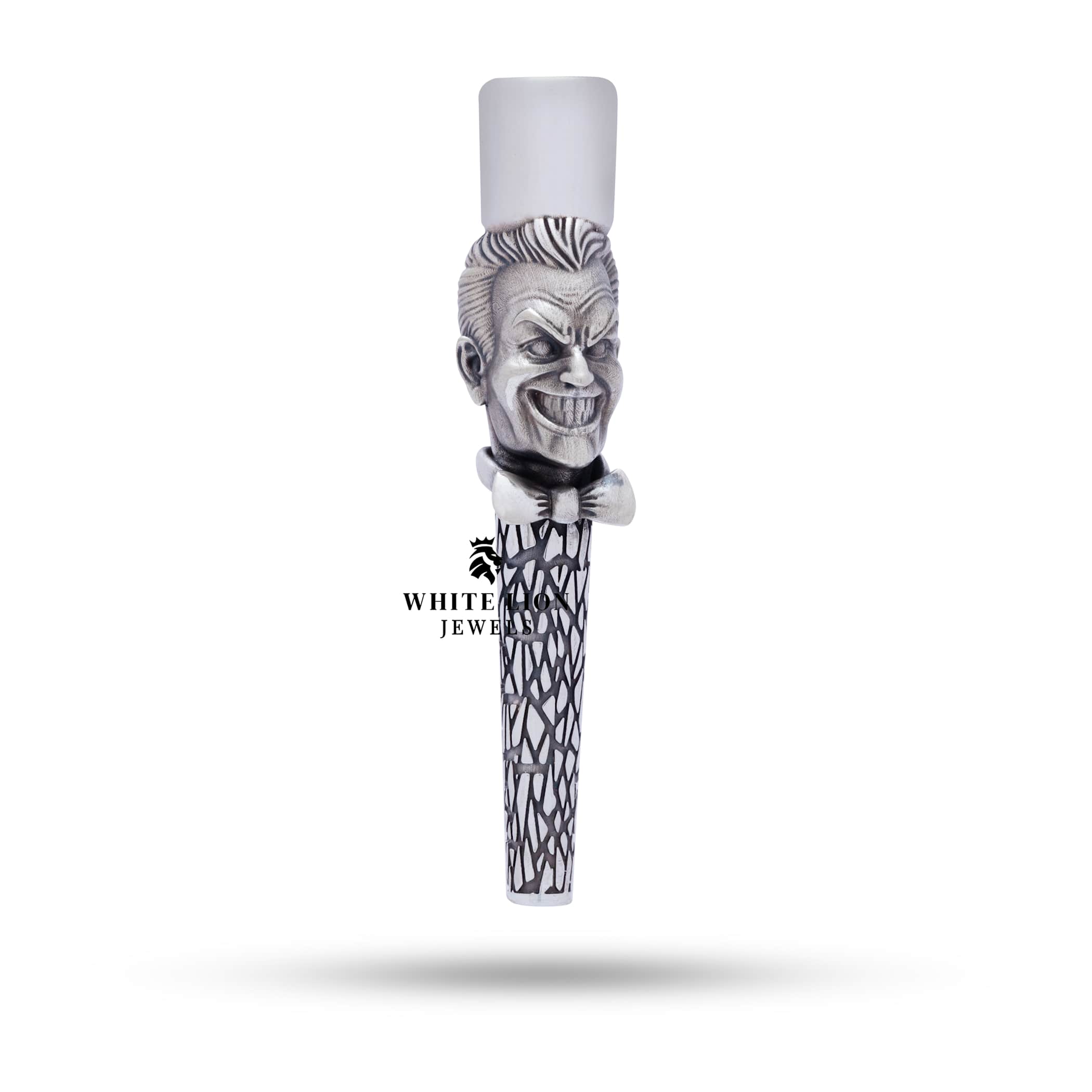 Joker 925 Sterling Silver Hookah Filter by White Lion Jewels, showcasing elegant pipe shape design for luxury smoking.