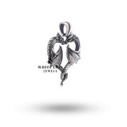 Intricate design of a dragon and heart crafted in sterling silver with a mystical style, by White Lion Jewels.