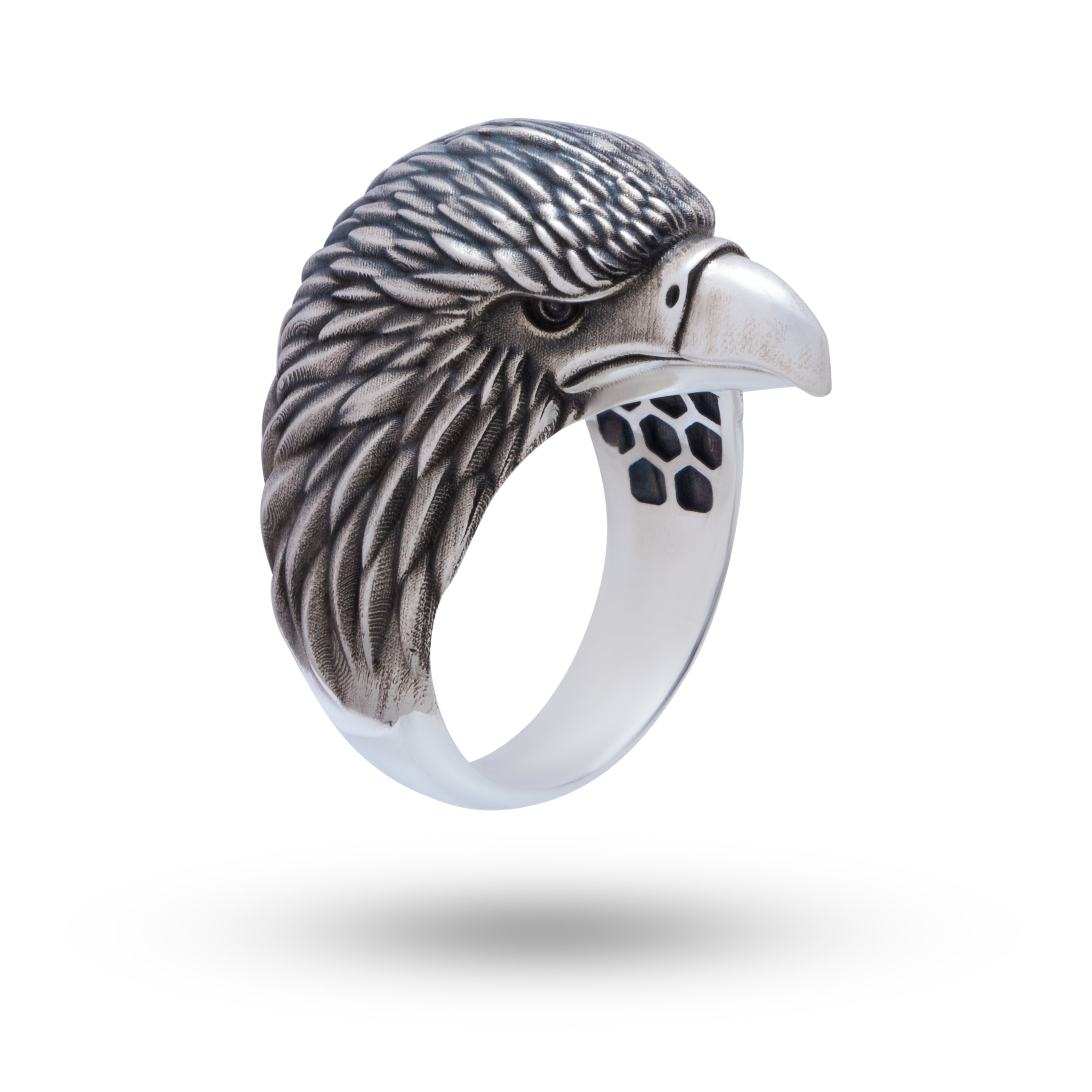 Front view of American Eagle King of Birds 925 Sterling Silver Ring with oxidized finish