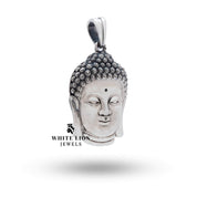 Side view of Gautam Buddha Head 925 Sterling Silver Pendant highlighting its depth and craftsmanship.