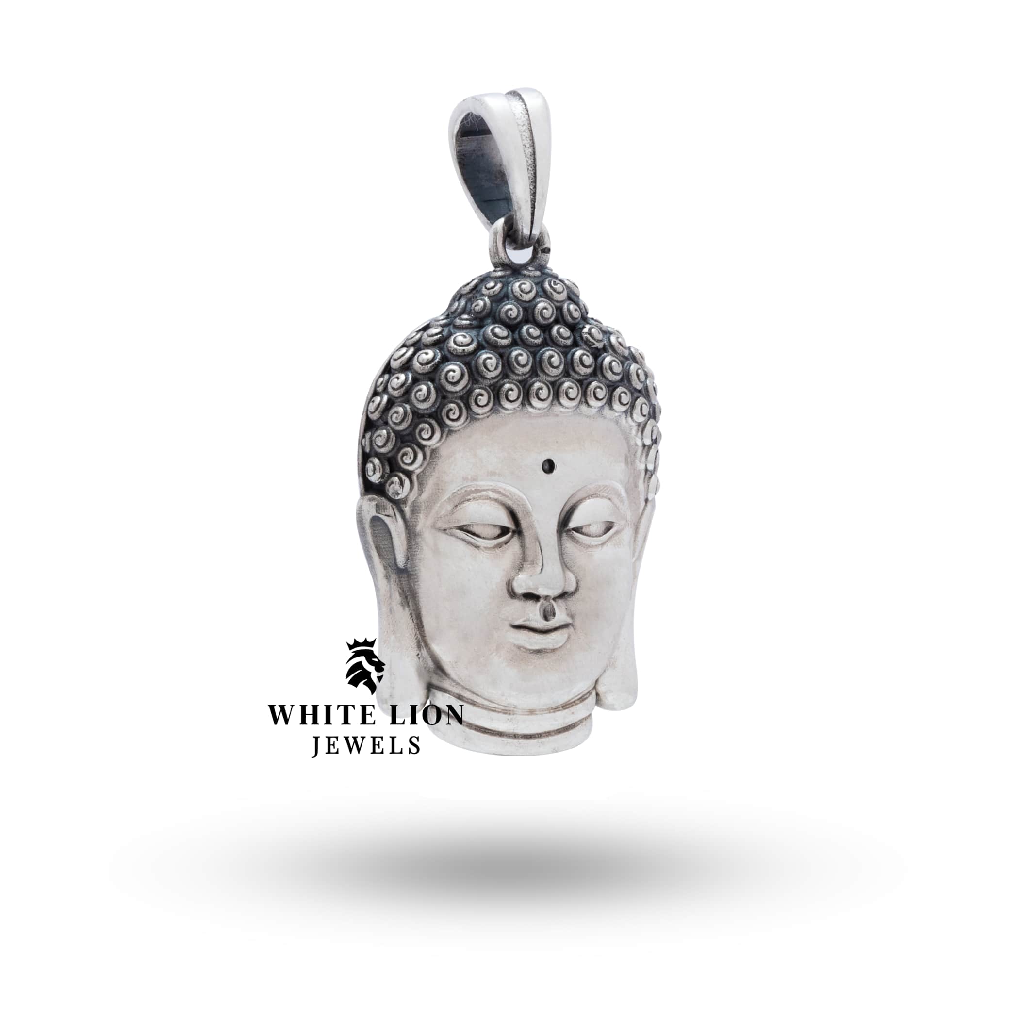 Side view of Gautam Buddha Head 925 Sterling Silver Pendant highlighting its depth and craftsmanship.