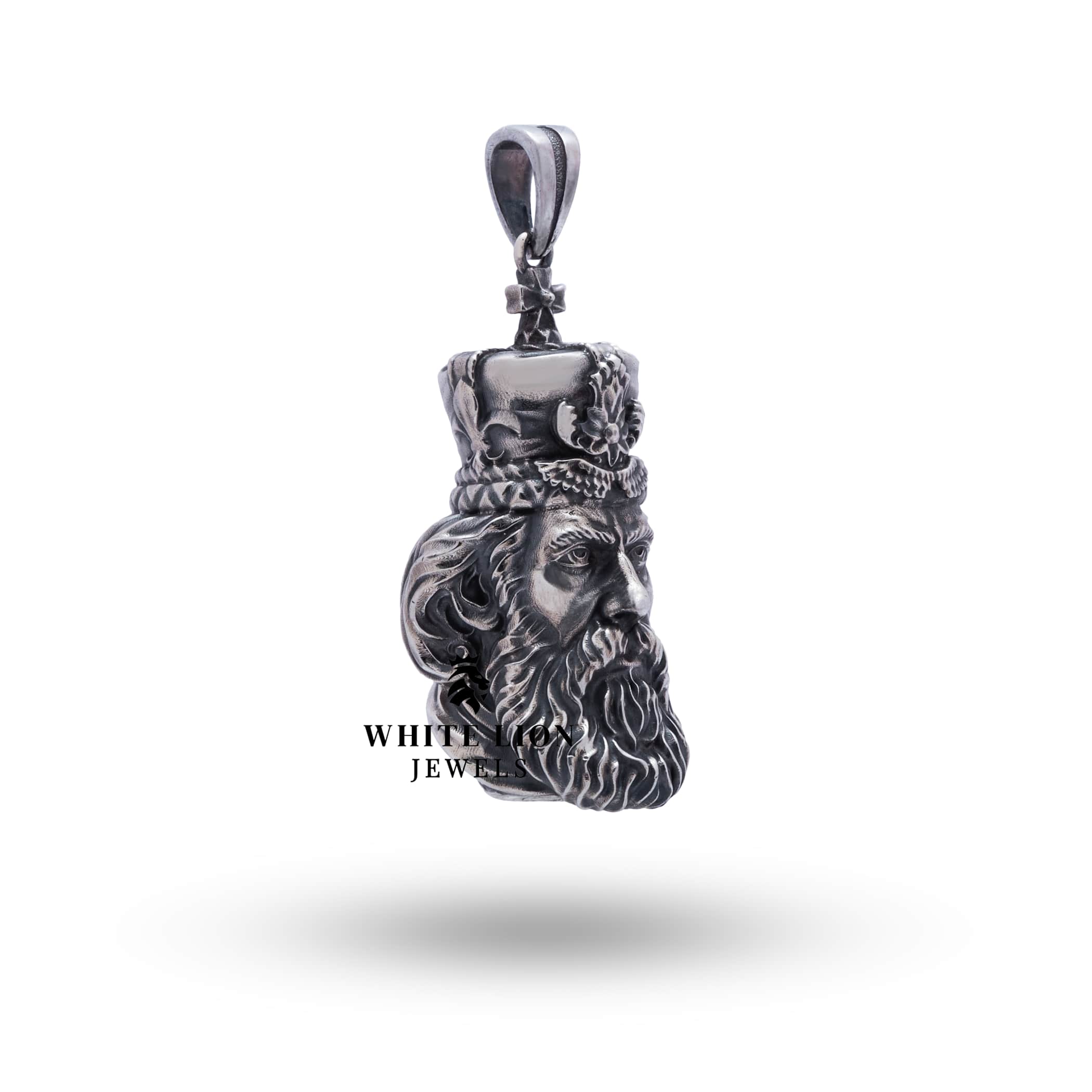 Side view showing the intricate design of the King 925 Sterling Silver Pendant
