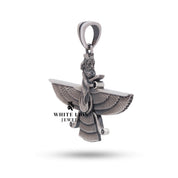 Side view of the Faravahar Zoroastrian Silver Pendant showcasing detailed craftsmanship in oxidized finish