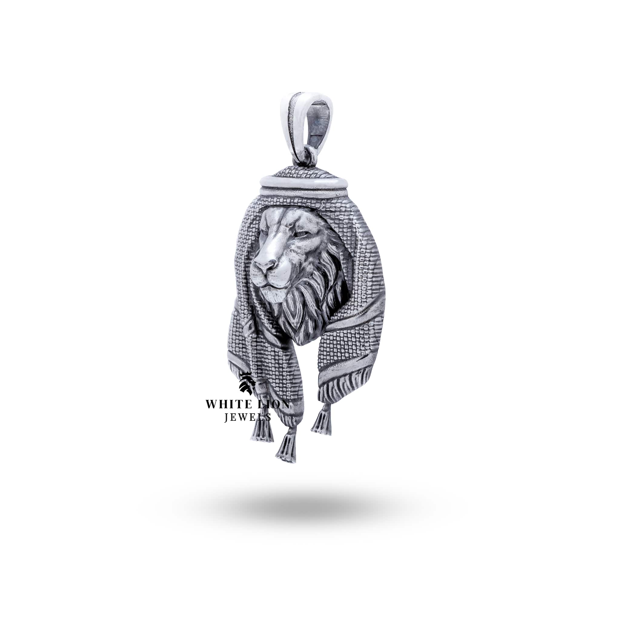 Detail shot of the majestic lion motif on the Sterling Silver Pendant.