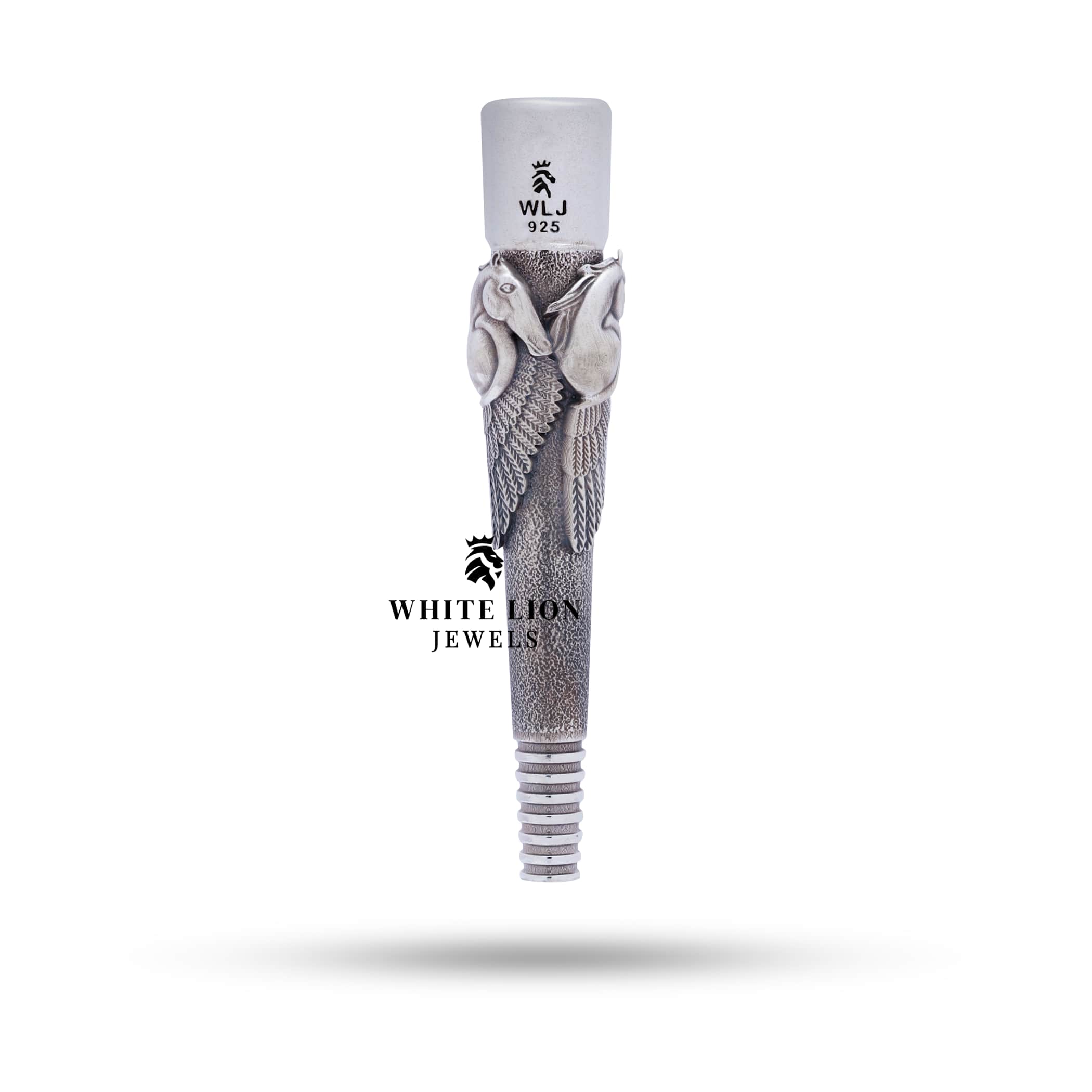 Intricately designed sterling silver hookah filter for luxury smoking experience, crafted by White Lion Jewels