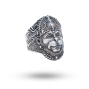Front view of Hanuman 925 Sterling Silver Ring with oxidized finish by White Lion Jewels.