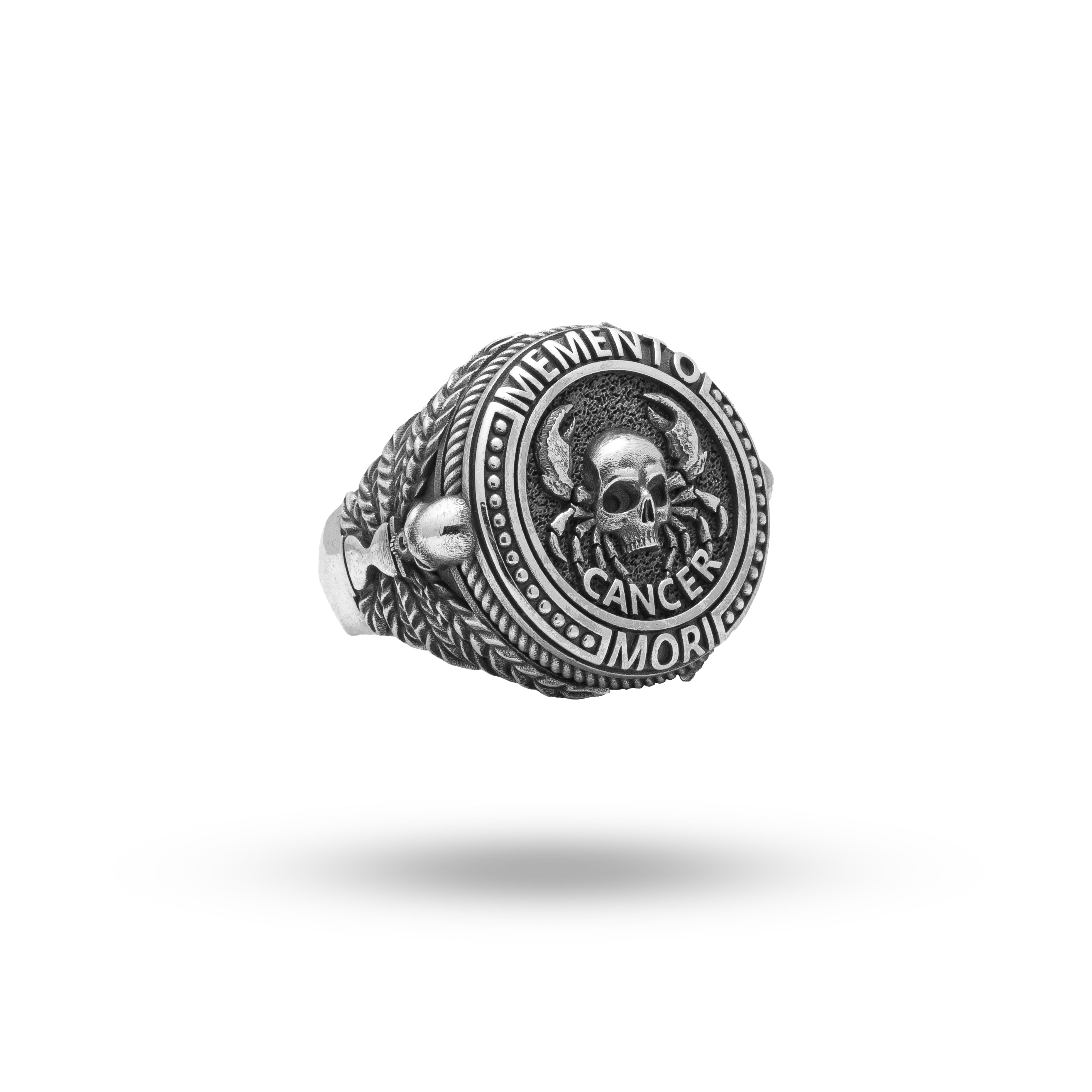 Gothic Skull 925 Sterling Silver Ring with Cancer Sign