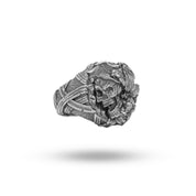 Front view of 925 Sterling Silver Gothic Skull Eagle Men Ring with detailed design.