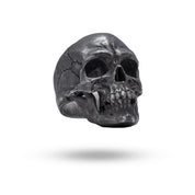 Side view of Closed Jaw Gothic Crack Skull Ring in oxidized 925 sterling silver, showing intricate skull design.