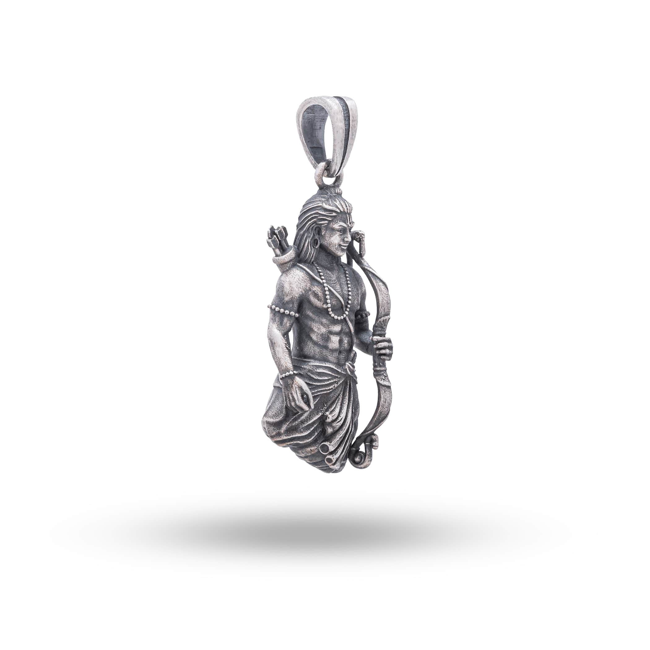 Side view of Shree Rama Sterling Silver Pendant highlighting intricate craftsmanship