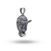 Front view of African Rhino Head Jungle 925 Sterling Silver Pendant in oxidized finish