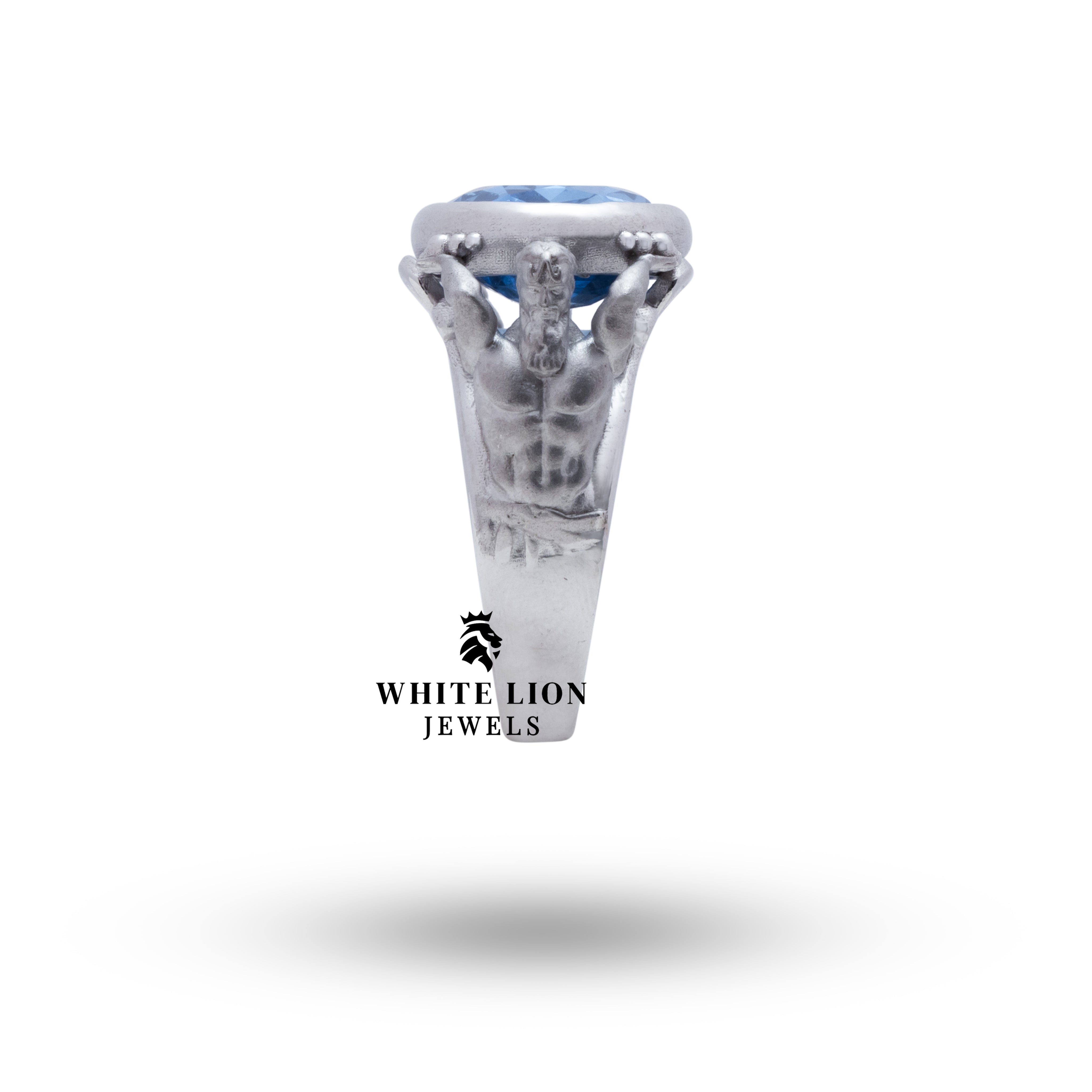 Back view highlighting the detailed craftsmanship of Poseidon God 925 Sterling Silver Ring.