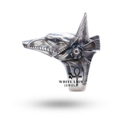 Elegant packaging of the Anubis Egyptian Deity God Ankh 925 Sterling Silver Ring by White Lion Jewels.
