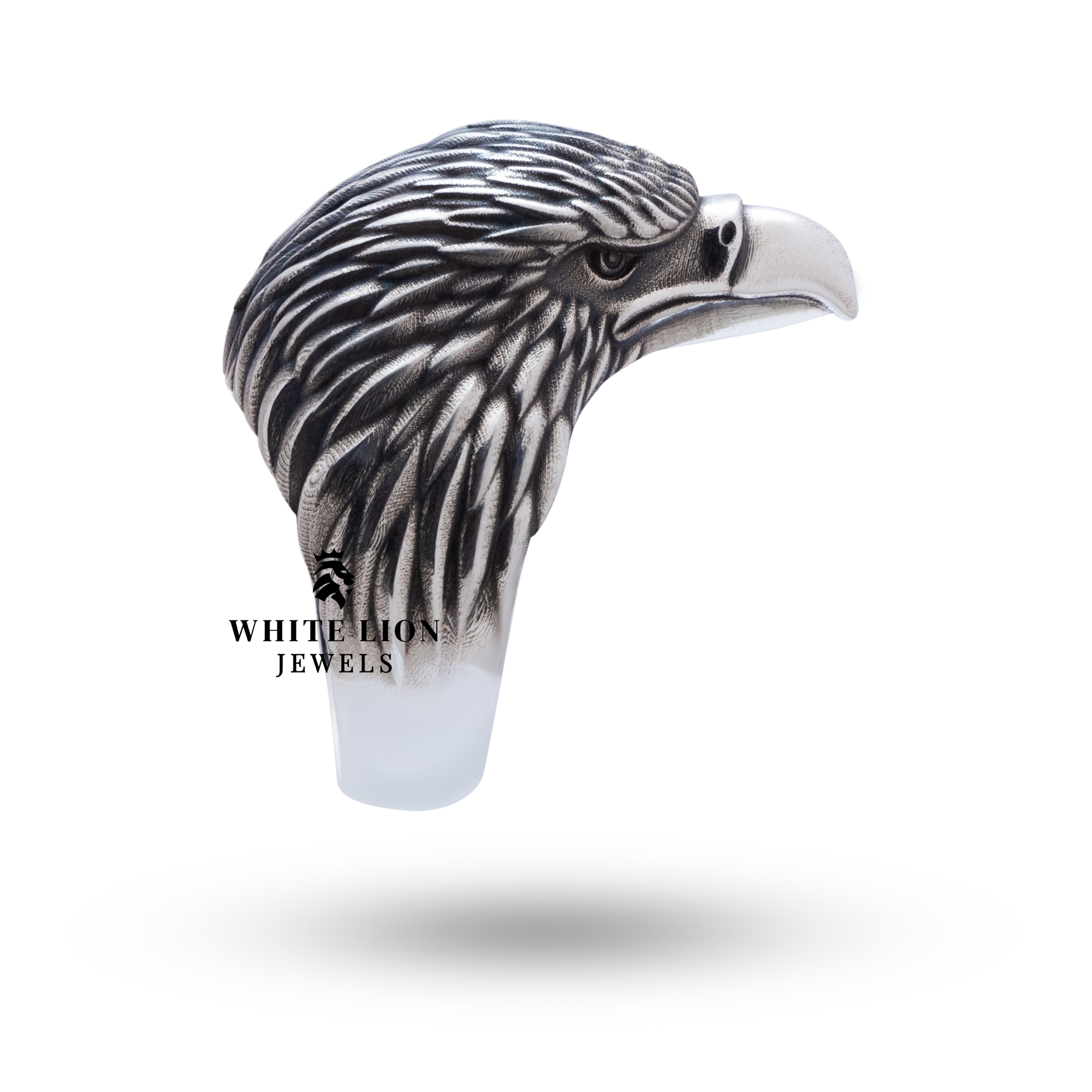 Detailed view of American Eagle King of Birds Ring in 925 Silver with artisanal design
