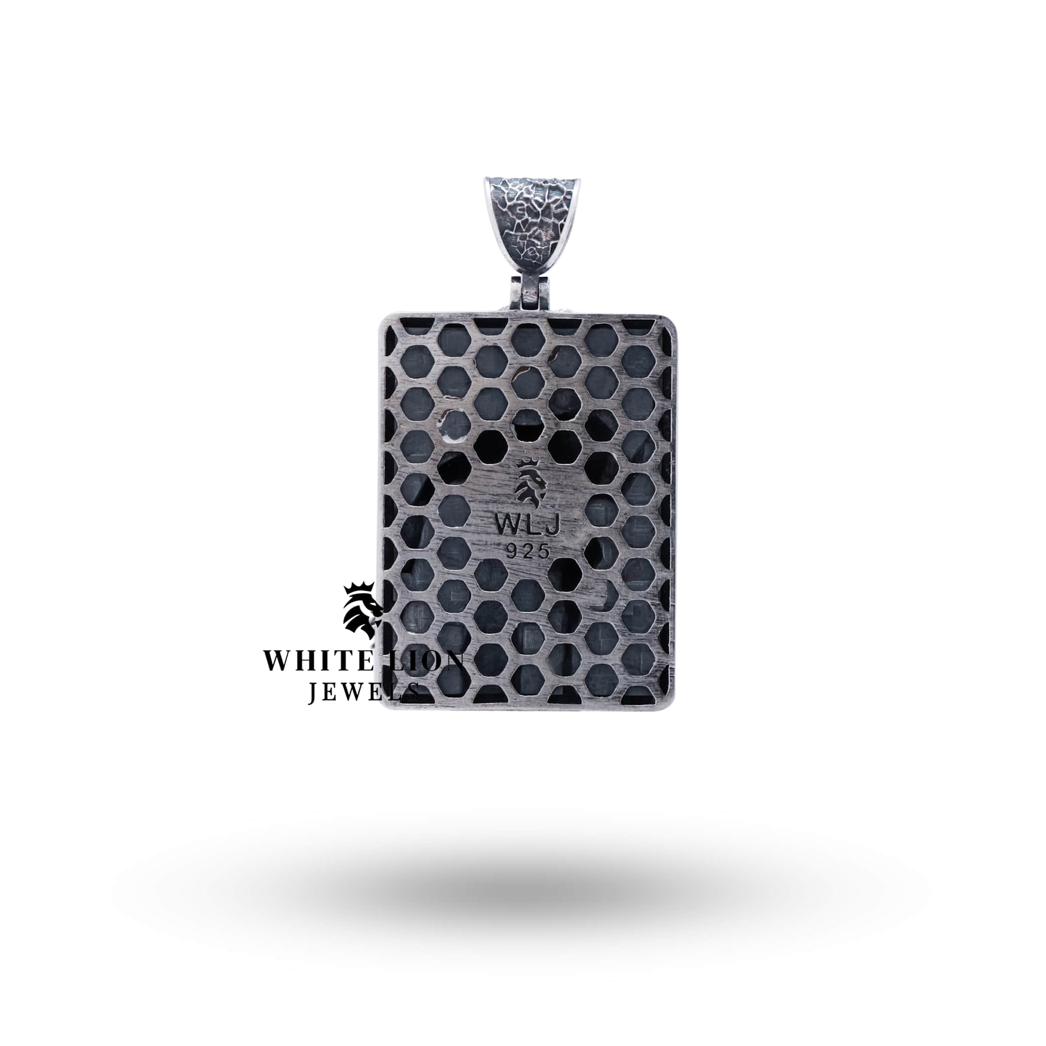 Model wearing Horror 925 sterling silver pendant, showcasing its elegance and dark charm