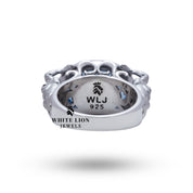 Poseidon God 925 Sterling Silver Ring showcased on a finger with navy suit.