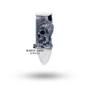 Side angle of sterling silver Gothic Skull pendant showing intricate detailing and craftsmanship.