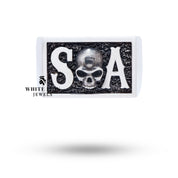 Side profile of the SOA Sterling Silver Ring with a rectangle shape and edgy design