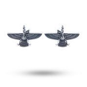 925 Sterling Silver Faravahar Cufflinks with an oxidized finish by White Lion Jewels, perfect for elegant wear.