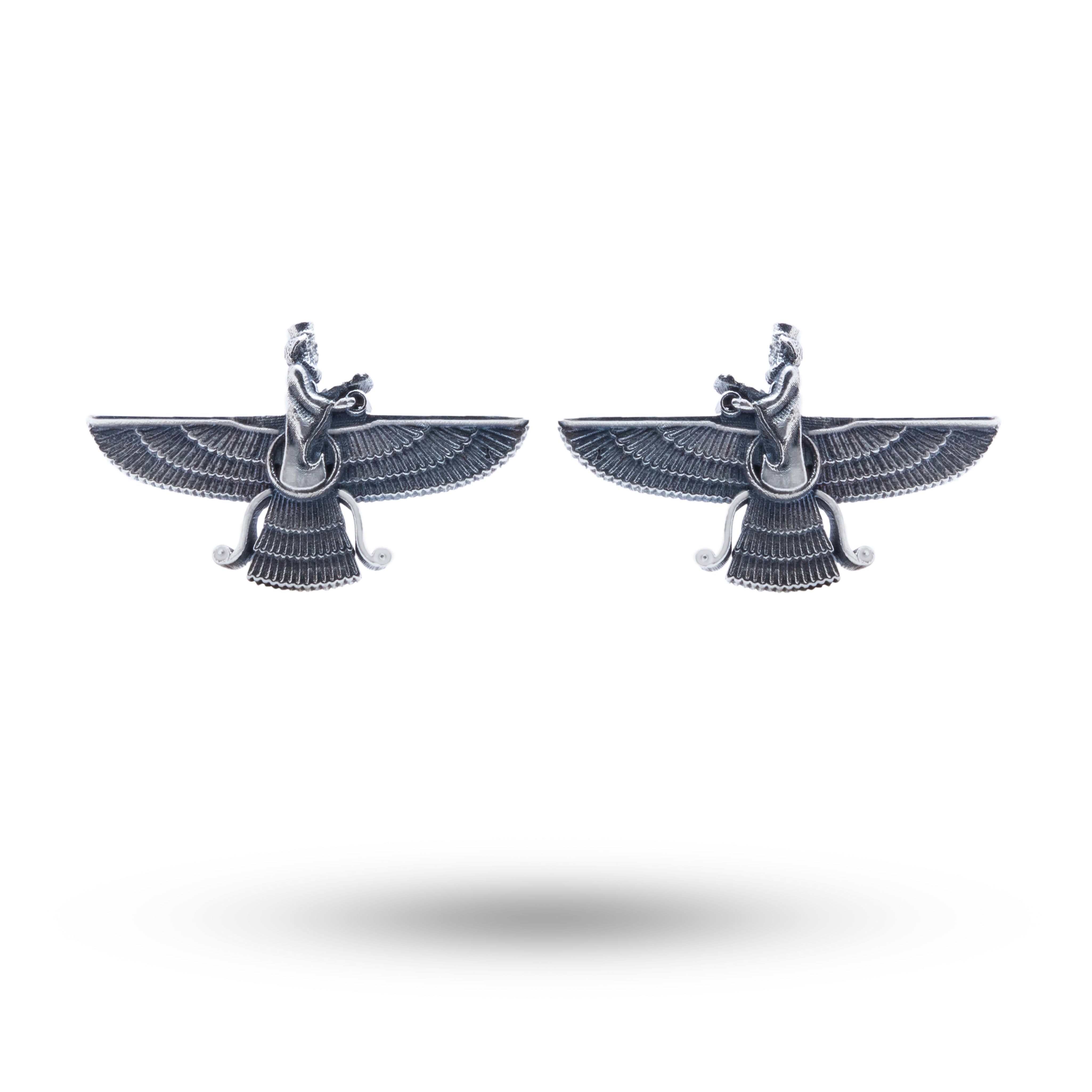 925 Sterling Silver Faravahar Cufflinks with an oxidized finish by White Lion Jewels, perfect for elegant wear.