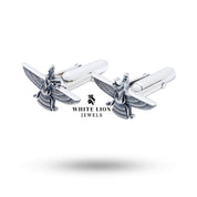 Elegantly designed Faravahar motif cufflinks in 925 Sterling Silver, suitable for formal occasions.