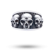 Five Skulls 925 Sterling Silver Ring, side view showing skull design.