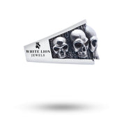 Front view of Five Skulls 925 Sterling Silver Ring emphasizing skull motifs.