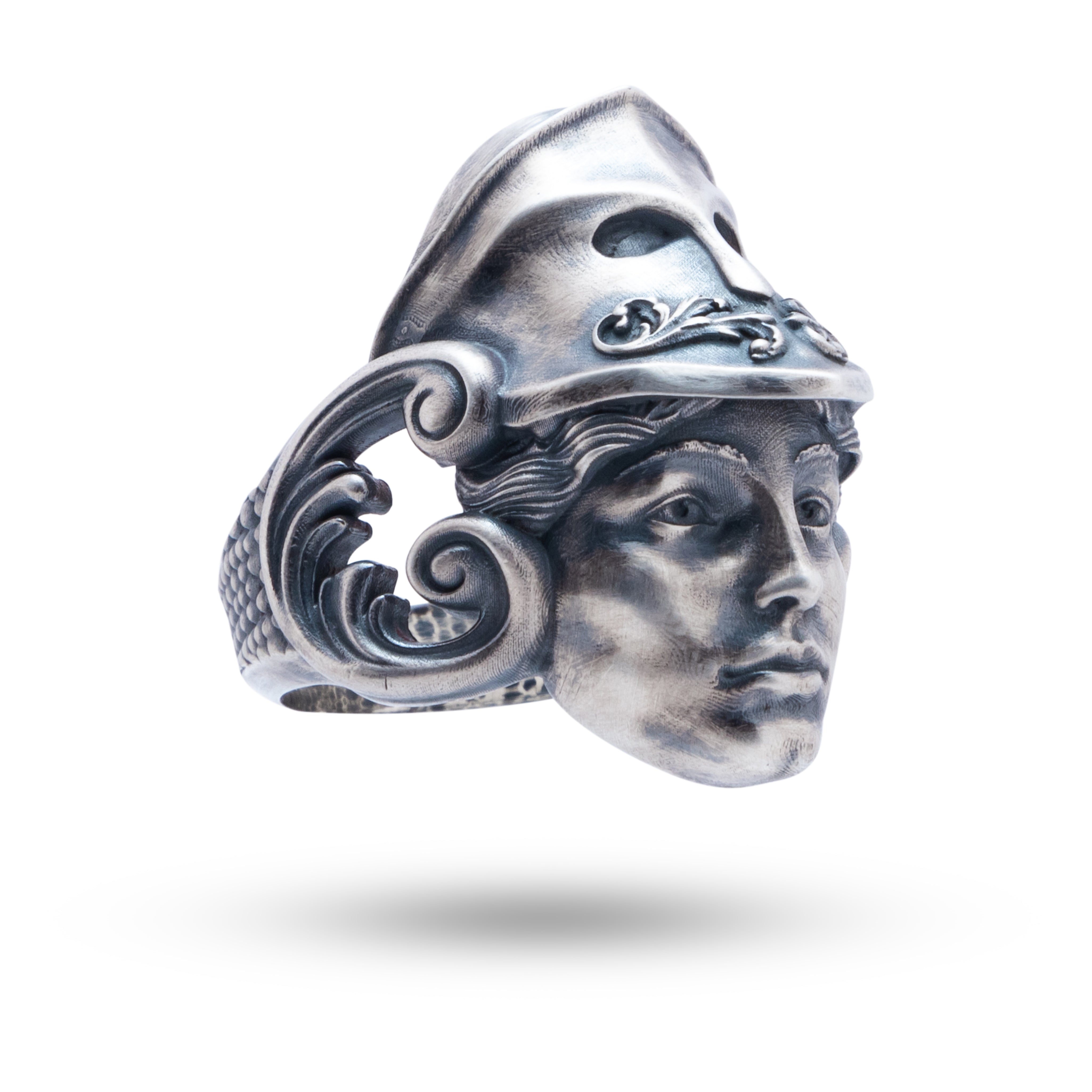 Front view of Greek Athena 925 Sterling Silver Ring in oxidized finish