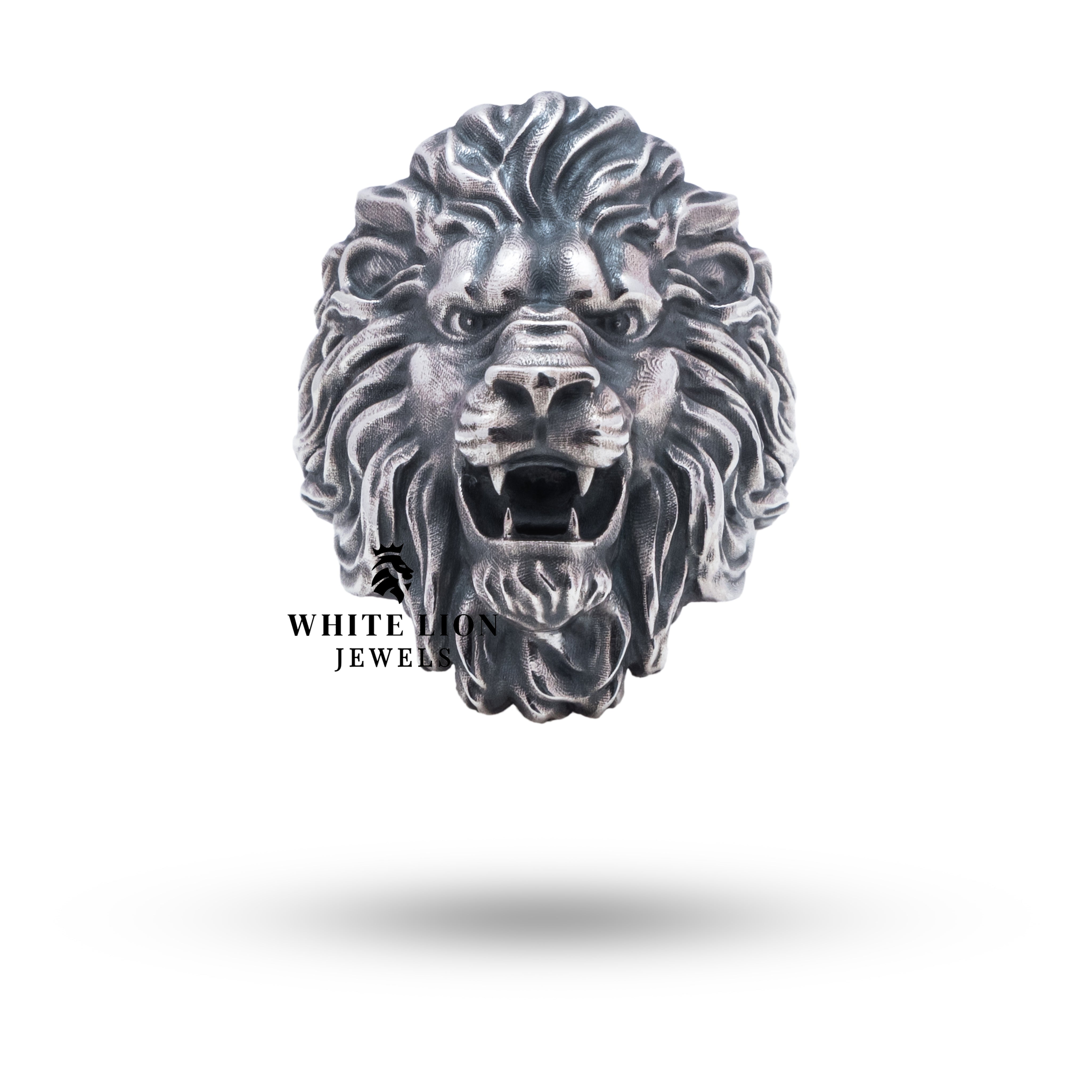 Side view of Roaring Lion 925 Sterling Silver Ring showcasing detailed craftsmanship and oxidized finish