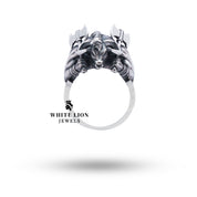 Close-up view of the intricate Bull Taurus design on the sterling silver ring