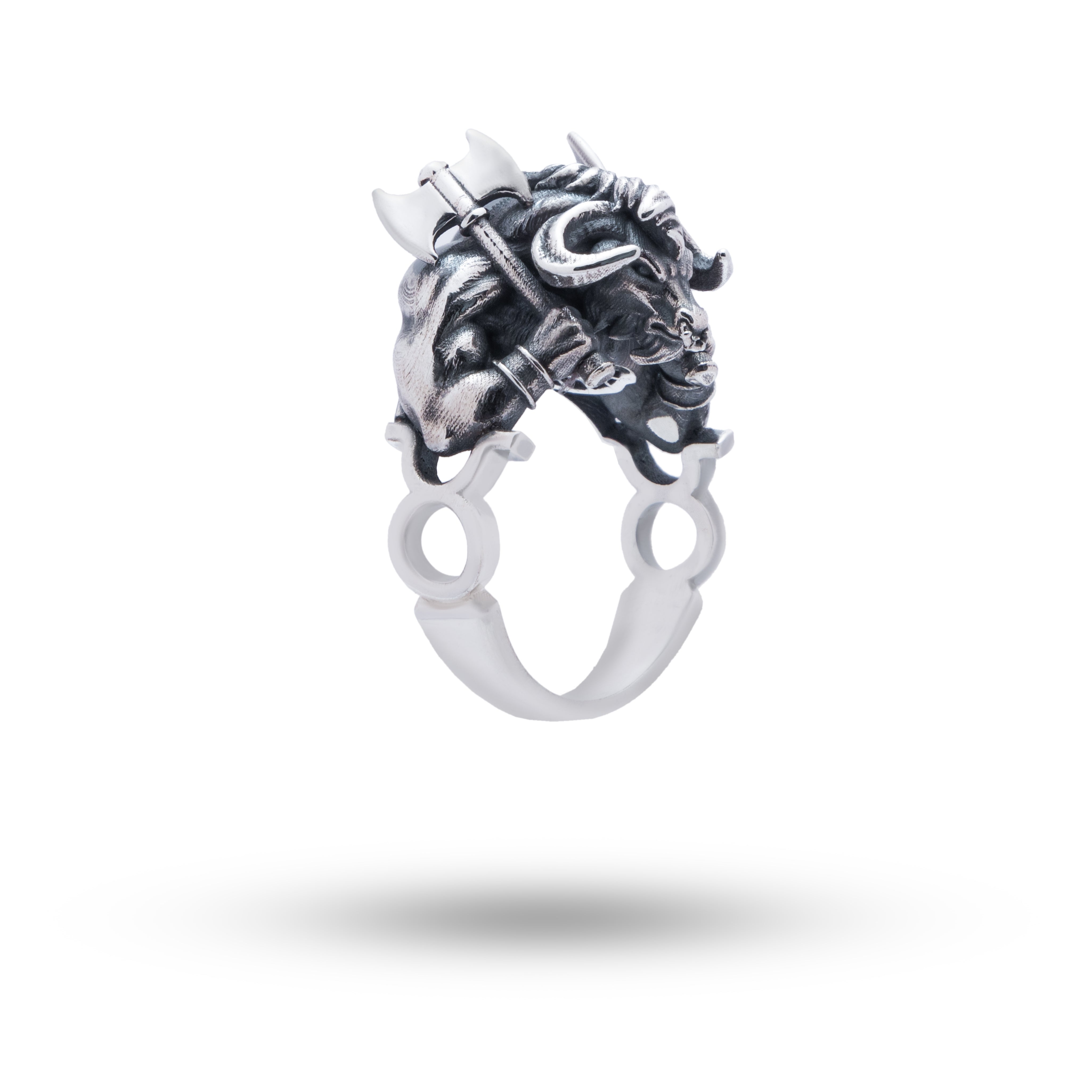 Bull Taurus Zodiac 925 Sterling Silver Ring with oxidized finish on a dark background