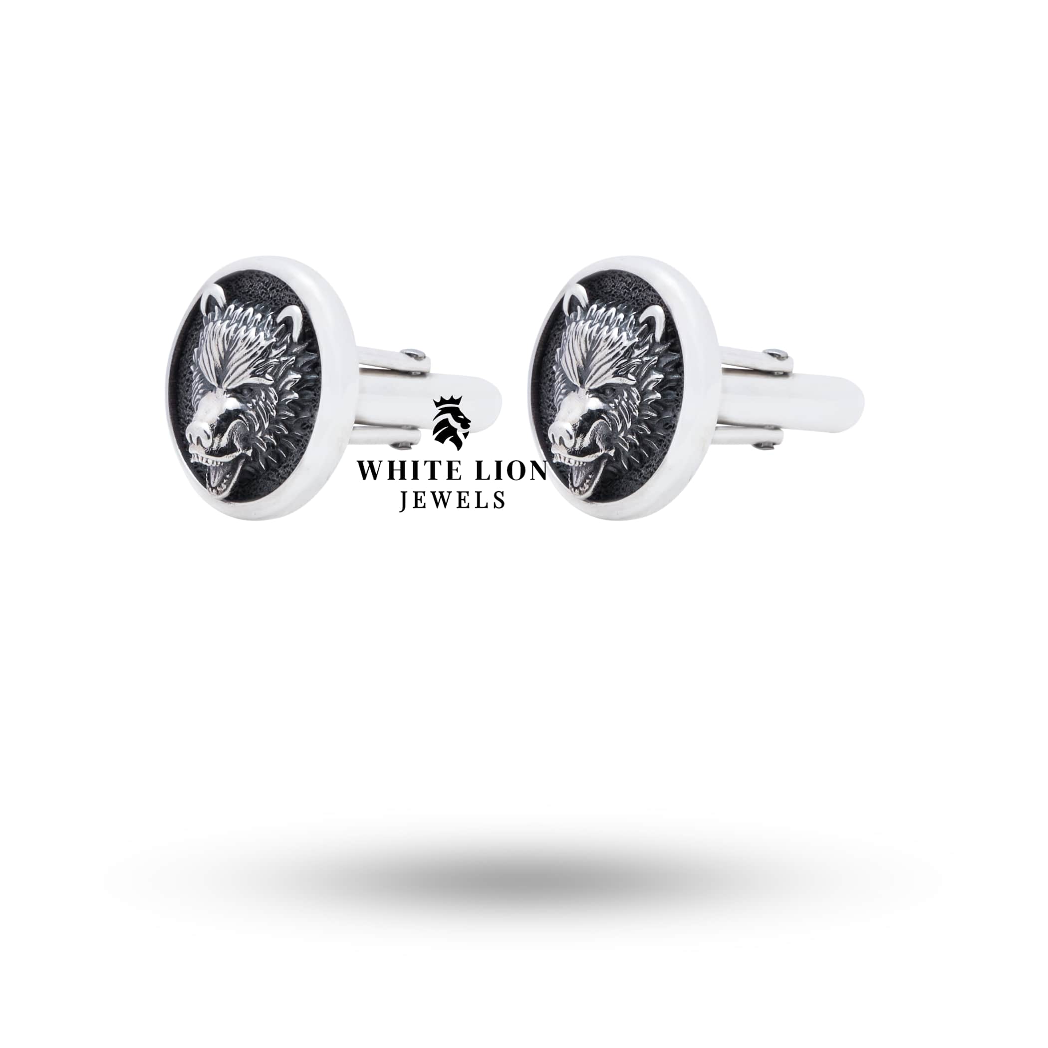 Side view of Wild Bear 925 Sterling Silver Cufflinks highlighting handcrafted silver elegance