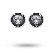 Wild Bear 925 Sterling Silver Cufflinks front view showcasing oxidized circular design for business attire