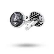 Packaged Lion King Crown 925 Sterling Silver Cufflinks by White Lion Jewels in elegant box.