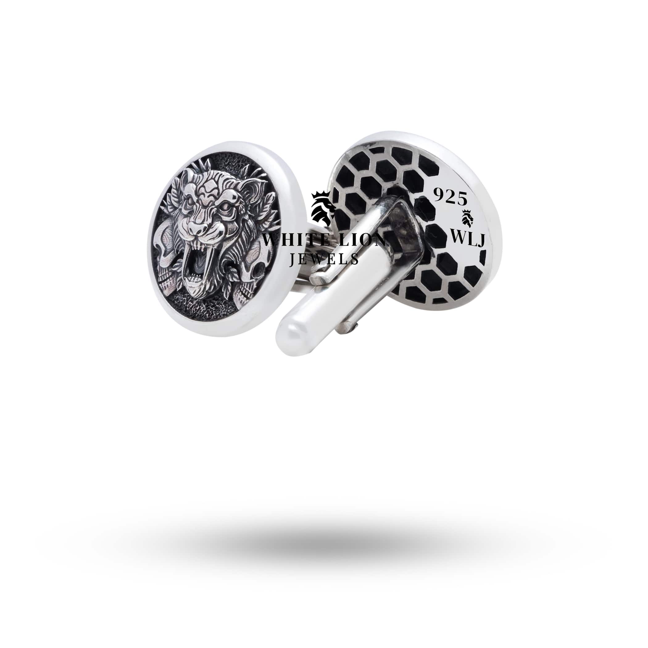 Elegant packaging of Saber Tooth Tiger 925 Sterling Silver Cufflinks, perfect for gifting.