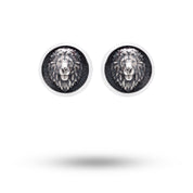 Sterling silver cufflinks featuring a calm lion design with oxidized finish, ideal for formal occasions.