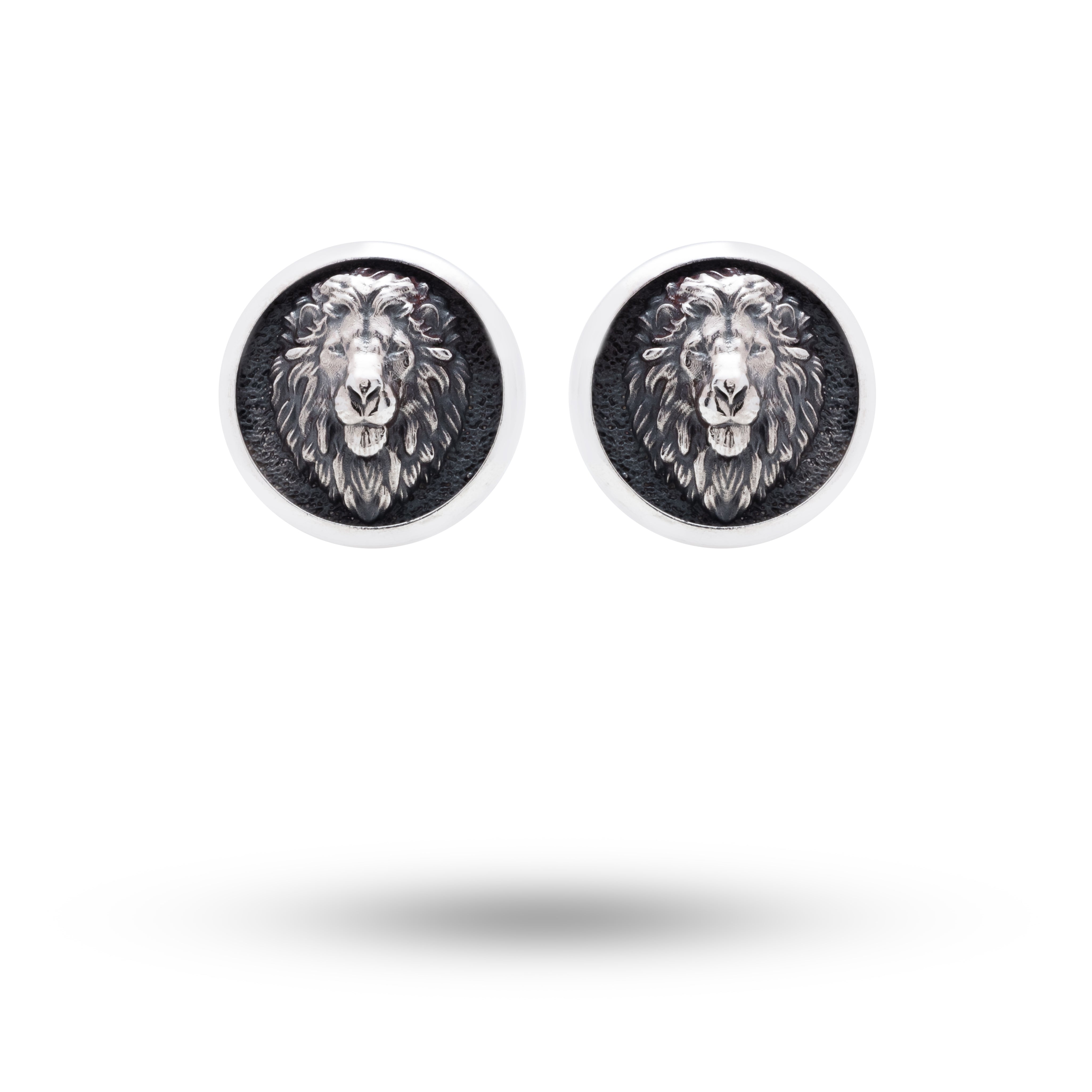 Sterling silver cufflinks featuring a calm lion design with oxidized finish, ideal for formal occasions.