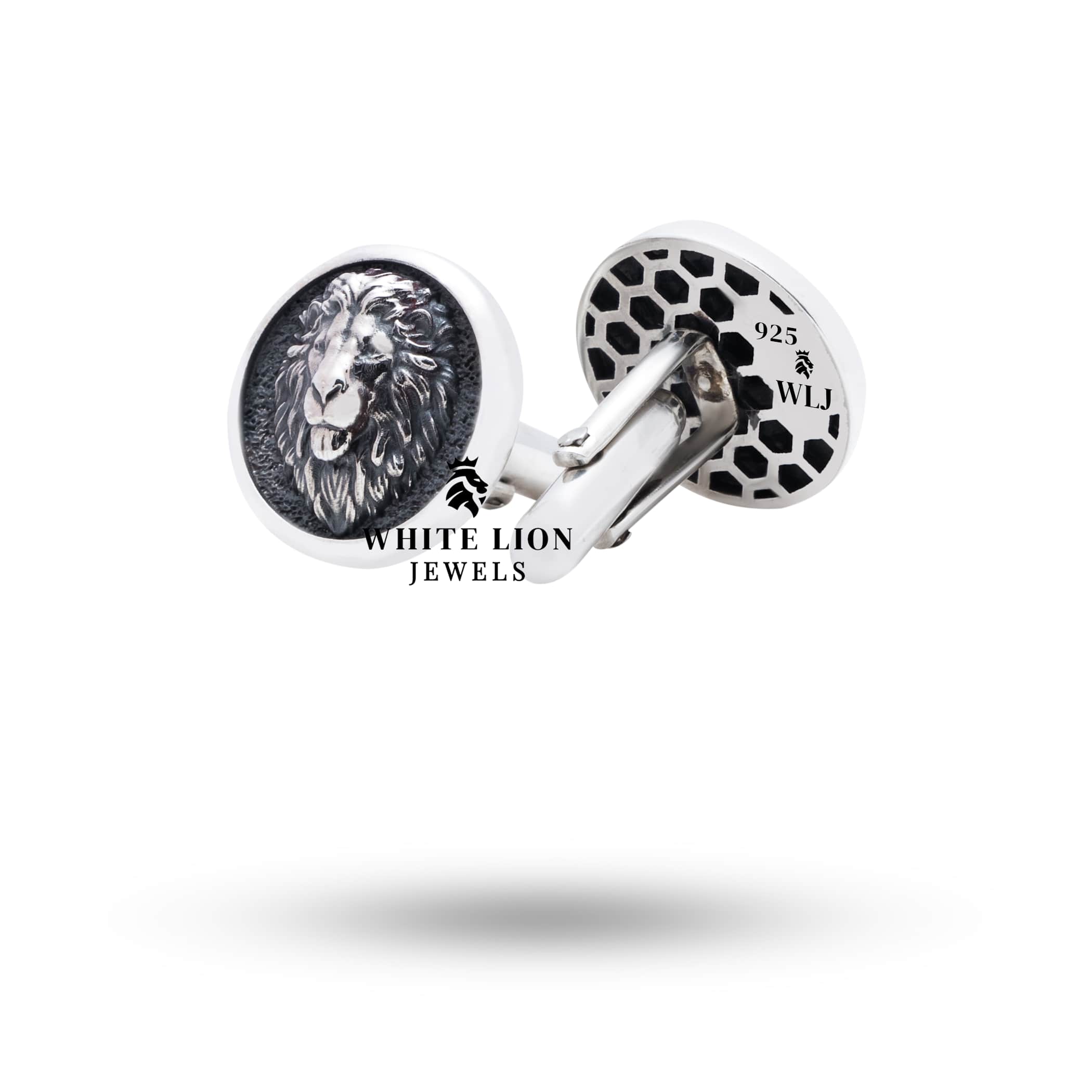 Luxury 925 sterling silver cufflinks with jungle animal theme, featuring clear protective coating.