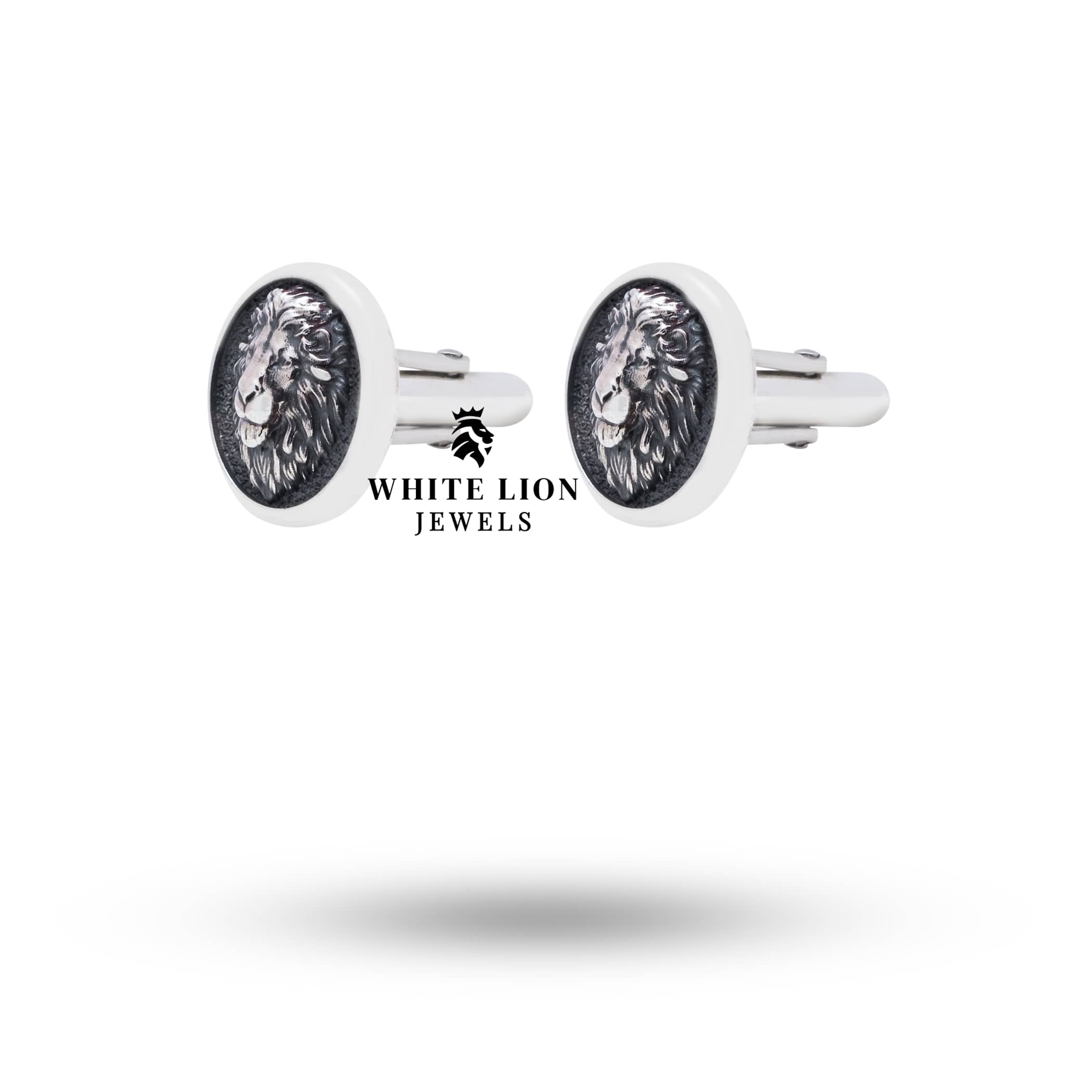 Handcrafted 925 silver lion motif cufflinks by White Lion Jewels, perfect for formal attire.
