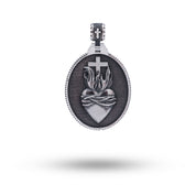 Front view of Sacred Heart 925 Sterling Silver Pendant showing detailed oxidized silver finish.