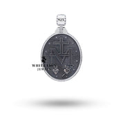 Back view of the Virgin Mary 925 Sterling Silver Pendant with oxidized silver and detailed artistic engravings.
