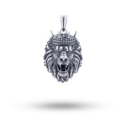 Lion King Crown 925 Sterling Silver Pendant front view showcasing a regal crown design.